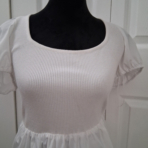 NWT And Now This Puff Sleeve Mixed Media White Dress. Size M - Picture 3 of 9